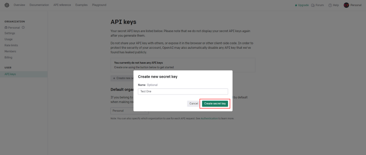 Create secret key