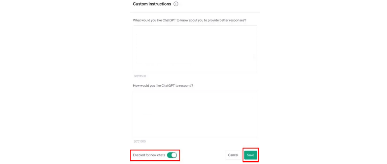 Custom instruction for chatgpt
